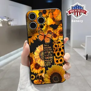 Phone Case for iPhone 16 15 14 Pro Max 13 12 11 XR XS Plus E Sunflower Serenade Pattern Liquid Silicone Full Lens Protector Pocket-Friendly Softcase Gift