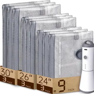 Travel Vacuum Compression Bag with Rechargeable Air Pump, Fits Carry-On Size, Compresses Clothes, Saves Space, 15-Piece Travel Set, Travel Storage Bags