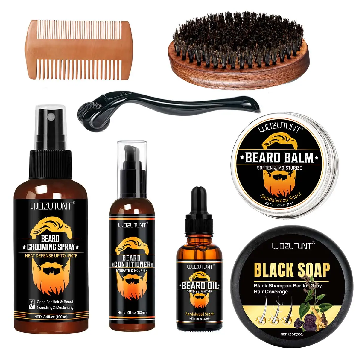 Men's Beard Care Set, Dense Nourishing Beard Care Essential, Daily Men's Beauty Must-Have, Perfect Gift for Father's Day Birthday Christmas, Beard Balm, Beard Brush, Sandalwood Beard Balm, Beard Grooming Kit, Beard Routine Kit