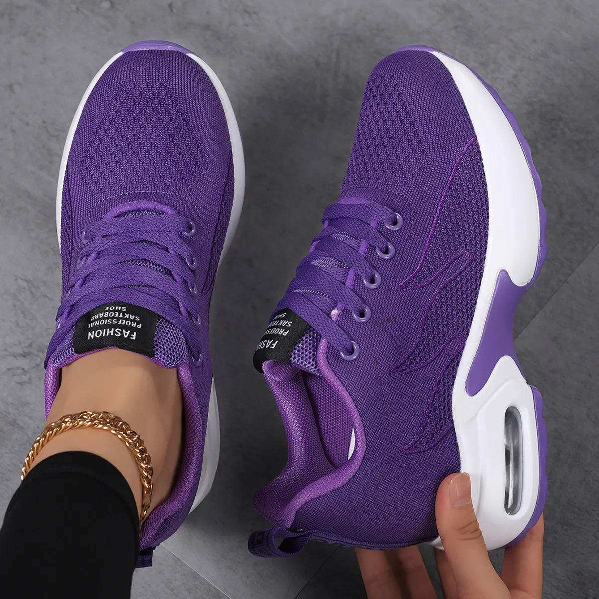 Ladies Black and Purple Mesh Upper Breathable Comfort Height Increasing Running Sneakers Hidden Elevated Insole Flexible Wear Resistant Outsole Ideal for Outdoor Sports Fitness Training Jogging Travel Casual Daily Wear