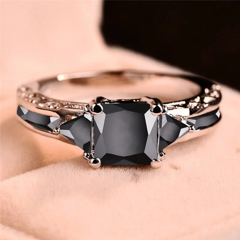 Women's Silver-Plated Black Zirconia Eternity Ring - Classic Rings, Crystal Set, Durable Statement Jewelry for Weddings, Everyday Wear, Crystal Set Rings