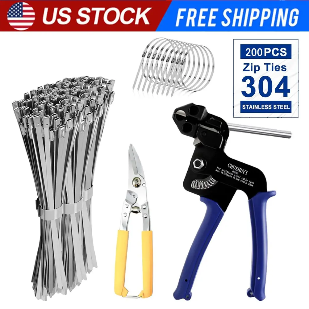 SJPACK Heavy-Duty Outdoor Safe Upgraded 304 SS Cable Tie Tool Gun Set, 200pcs Metal Zip Tie Set for DIY Users (Home Improvement, Electrical Equipment & Supplies, Wires & Cables)