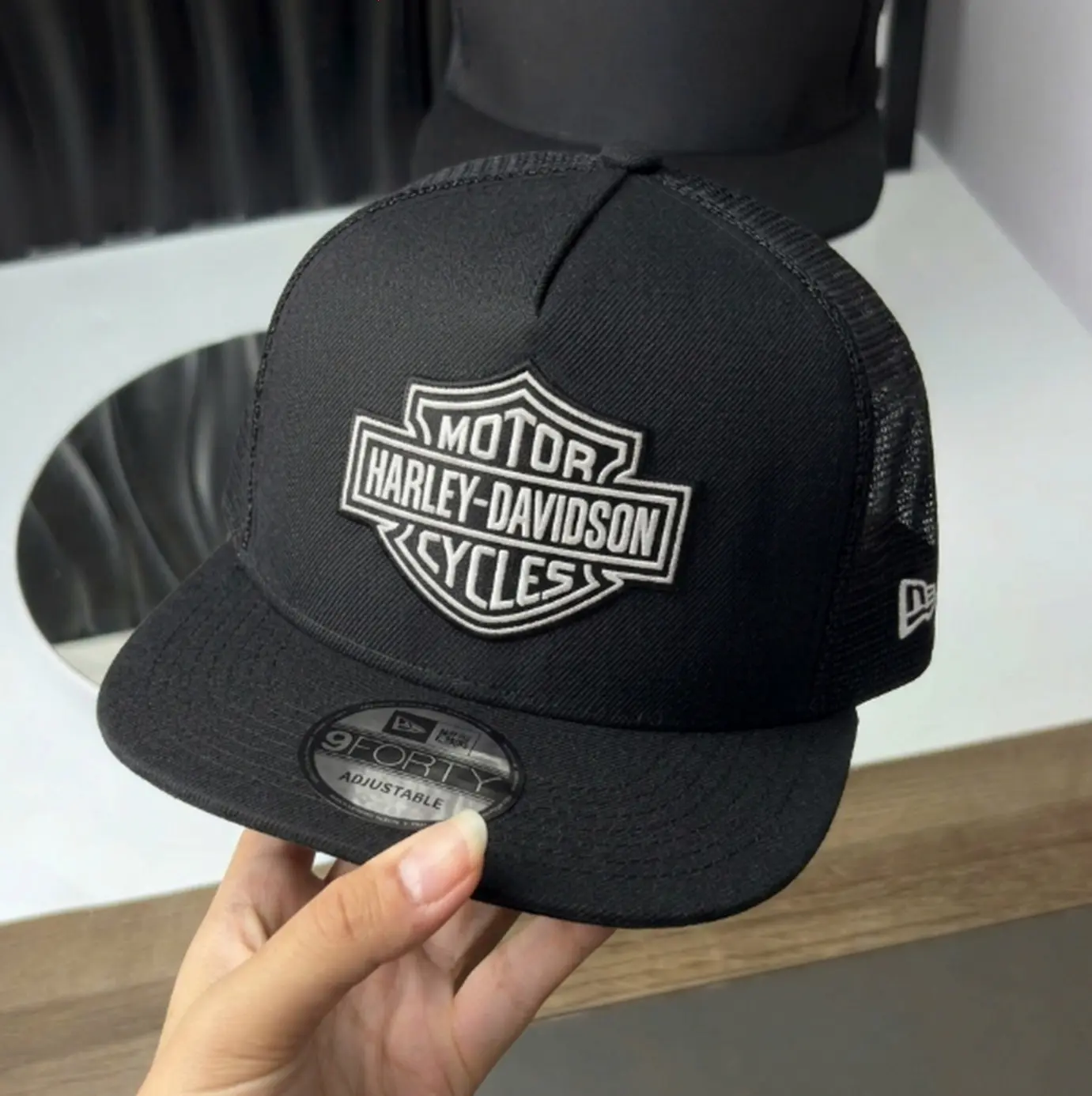 Biker Baseball Cap, Black Motorcycle Hat with Embroidered Logo, Sports & Outdoor Accessory Gear