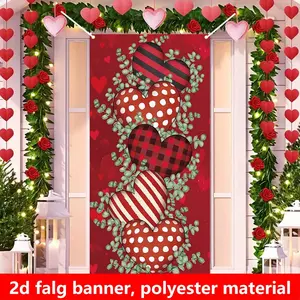 1PC Reusable 2D Flat Heart-Print Polyester Banner, Easy-to-Use Curtain Flag, Valentine’s Decoration for Indoor-Outdoor Birthday Party Supplies, Festive Home Accent