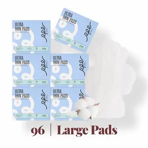 RPE Life Night Pads with Wings - 100% Organic Cotton - Ultra Thin, Soft and Absorbent, More Wider & Longer, Leak-Proof Protection, Large Value Pack