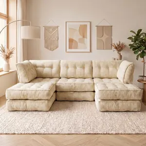 108" Modular Sectional Sofa Modular Couch, Sleeper Chair, Chenille Sofa Bed, Convertible Folding 5-Seater Sofa Bed Back Support, Memory Foam Cloud Chair for Living Room Bedroom