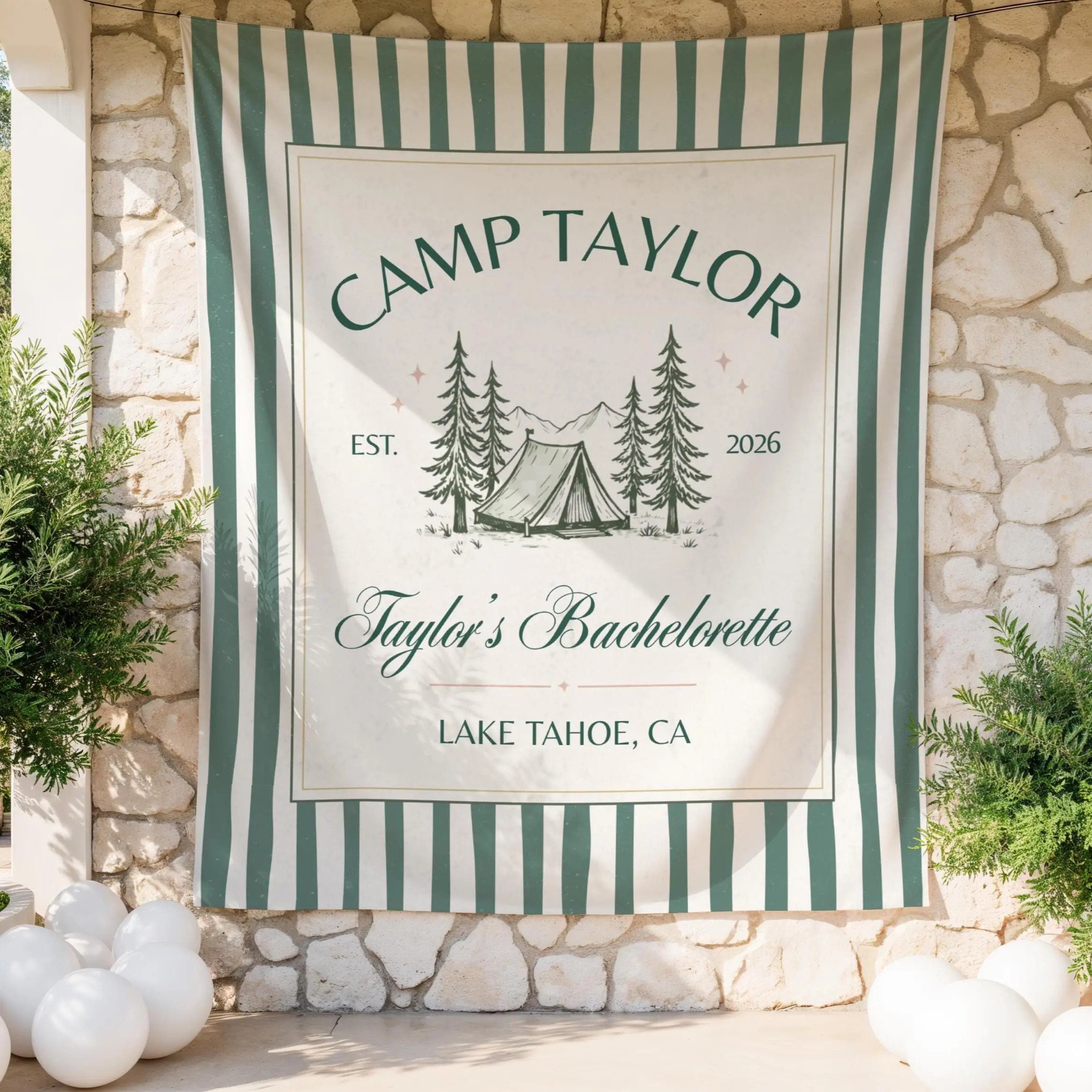 Camp Bachelorette Tapestry Wall Banner Custom Personalized Last Trail before the Veil Backdrop Bridal Shower Sign Keepsake Decor Hen Party