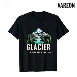 Glacier National Park Graphic T-Shirt, Retro Montana Mountain Nature Tee for Hikers & Outdoor Enthusiasts, Casual Cotton Top Menswear Shortsleeve Soft Streetwear Breathable Classic Day Fabric Gym Jackets Tshirt Crewneck Tropical