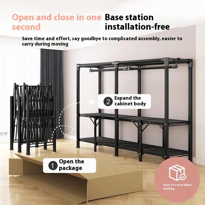 Easy Setup Foldable Portable Closet Wardrobe Gray Non-Woven 150cm Length with 22mm Black Steel Pipe, Large Capacity Sturdy Storage for Bedroom & Dorm