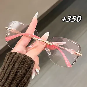 2025 New Stylish Square Frame Men And Women, Featuring an Elegant Rimless Design with Exquisite Rhinesnes, Suitable for Reading And Office Use, Available in Strengths of 100, 150, 200, 250, 300, 350, And 400 Degrees Progressive Women's Glasses