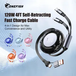 One Fish 4-in-1 USB Charging Cable - 120W Fast Charging & Data Sync for iPhone 16/15, iPad Pro, Samsung, and Laptops