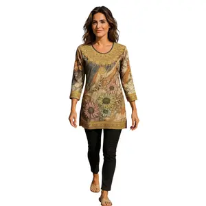 Digital Printed Pure cotton tunic, Multi color, Short Kurti, Soft and Breathable Top. - 1096-L