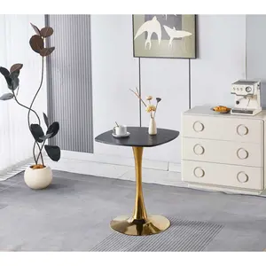 ARCH Square Tulip Dining Table for 2-4 Persons, 24 Inch Small Kitchen Table with Sturdy Golden Metal Pedestal Base, Modern Bistro Table for Small Space, Apartment, Cafe, Office, Living Room (White & Gold)