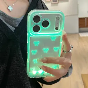 Change Color Luminous Call Light Up Flash Bowknot Phone Case For iPhone 16 15 13 12 11 14 17 Pro Max Plus Air Shockproof Cover