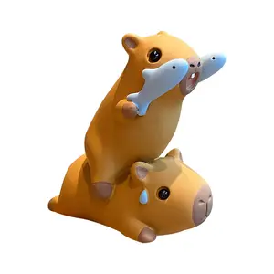 Original Capybara Resin Statue for Women Creative Fashion Car Dashboard Decoration Desktop Ornament with Adorable Capybara and Fish Design