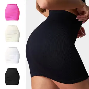 Women's High Waist Ribbed Seamless Bodycon Mini Skirt - Stretchy Tummy Control Pencil Skirt for Casual, Yoga & Clubwear