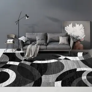 Modern Abstract Geometric Area Rug Non-Slip Machine Washable Polyester Fiber Black and White Design for Living Room Bedroom Kitchen and More Rugs for Living Room