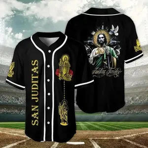 San Judas Tadeo Mexican Baseball Jersey, Saint Jude Inspired Button Up Jersey for Catholic Fans
