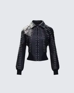 Eleri Black Vegan Leather Studded Jacket