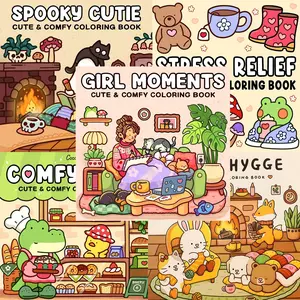 5-In-1 Cute Girly Coloring Books for Adults & Teens, Anxiety Relief Pages, Stress Relief, Relaxation, Cozy Girl Scenes, Easy-To-Color Bold Patterns, Montessori Gift Set