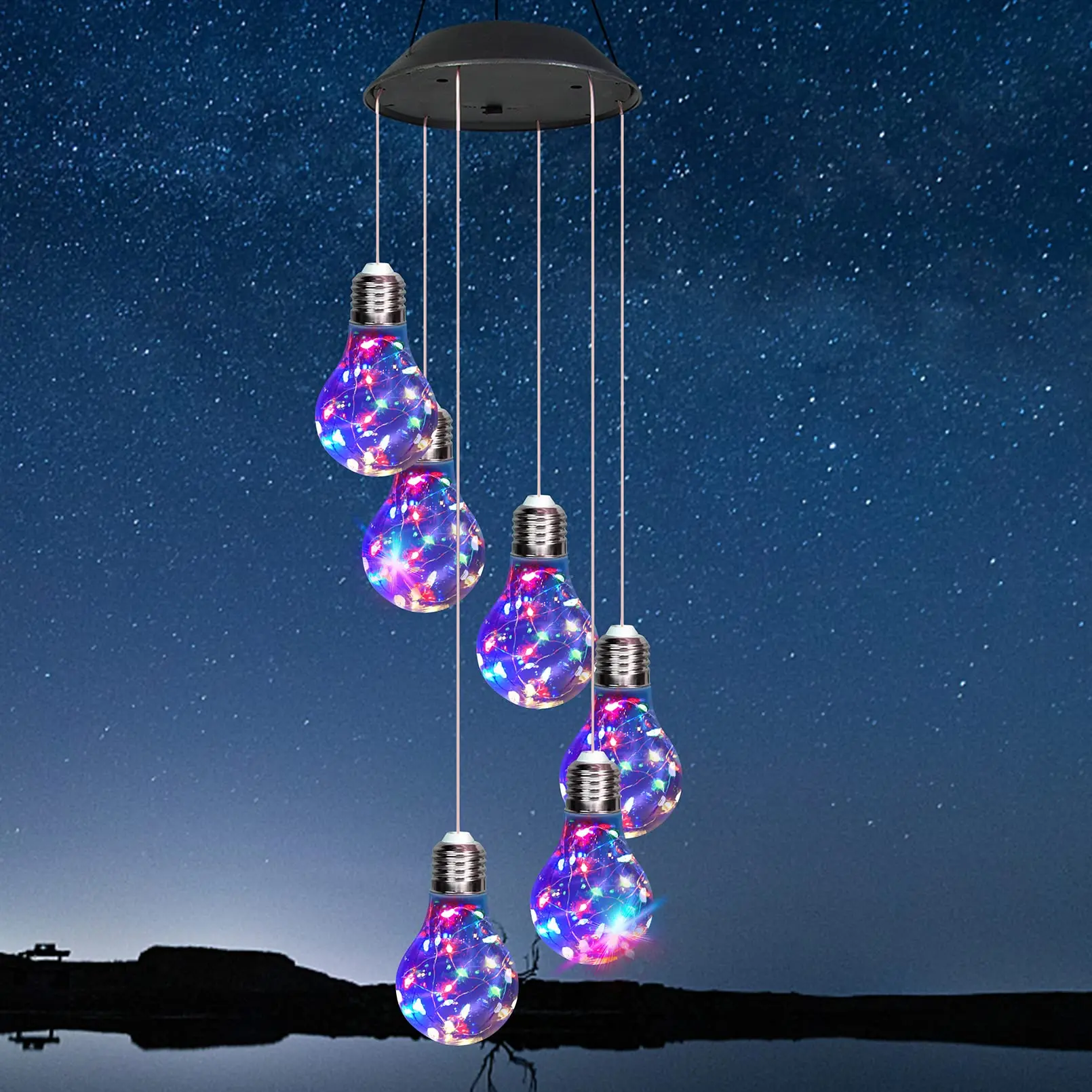 Solar Wind Chime Light Bulb Outdoor LED Color Changing Solar Wind Chime Lamp, Romantic Garden Decor, Family Colorful Lights, Outdoor Hanging Lamp, Backyard Solar Lights