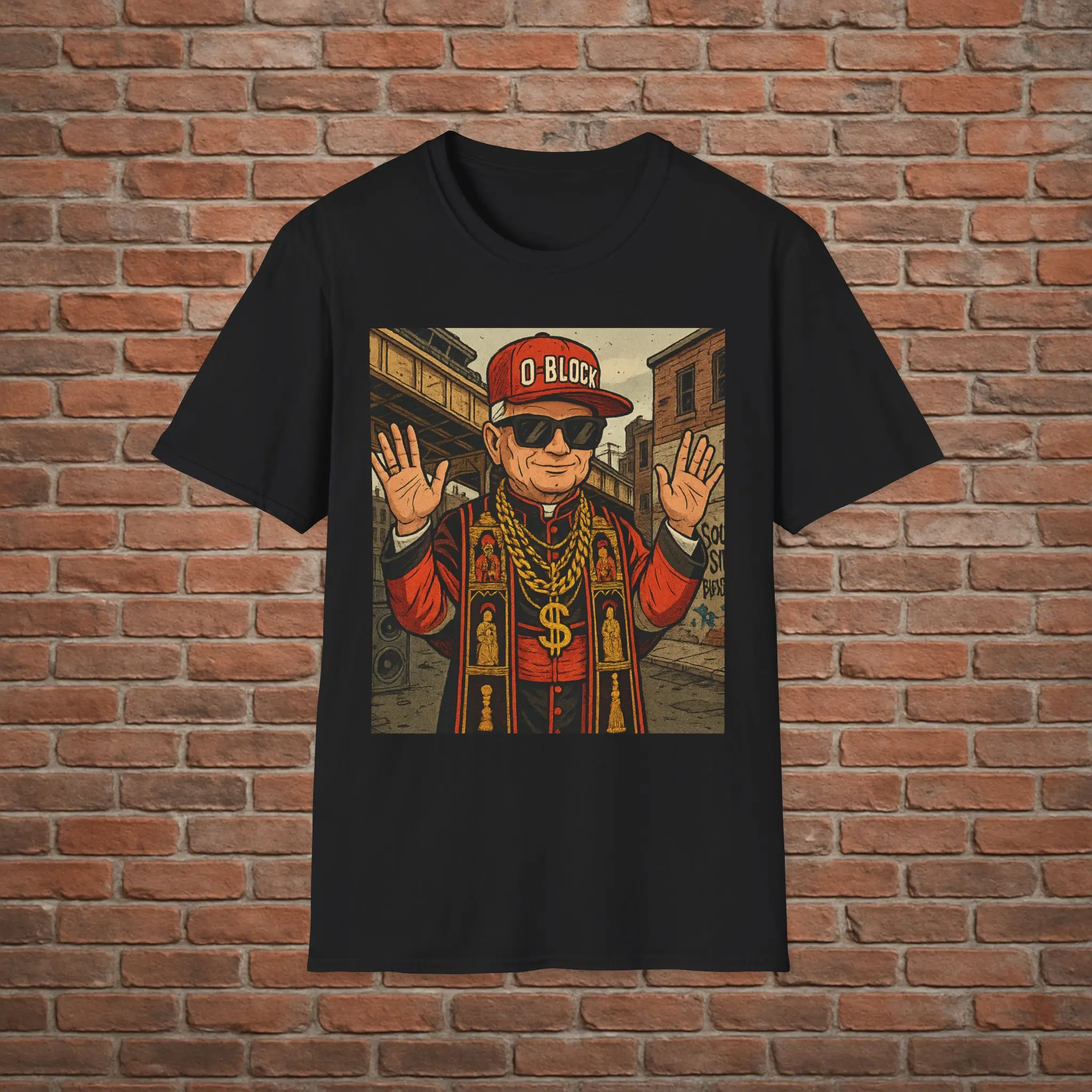 Drill Pope T Shirt - Funny Papal Rap Graphic - Chicago Streetwear Tee - Hip Hop Pope Meme - Unisex Sizes Small to 2XL