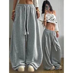 Women’s Comfortable Street-Style Casual Knit Pants with Elastic Waistband, Solid Color, Perfect for Outdoor Activities & Daily Wear