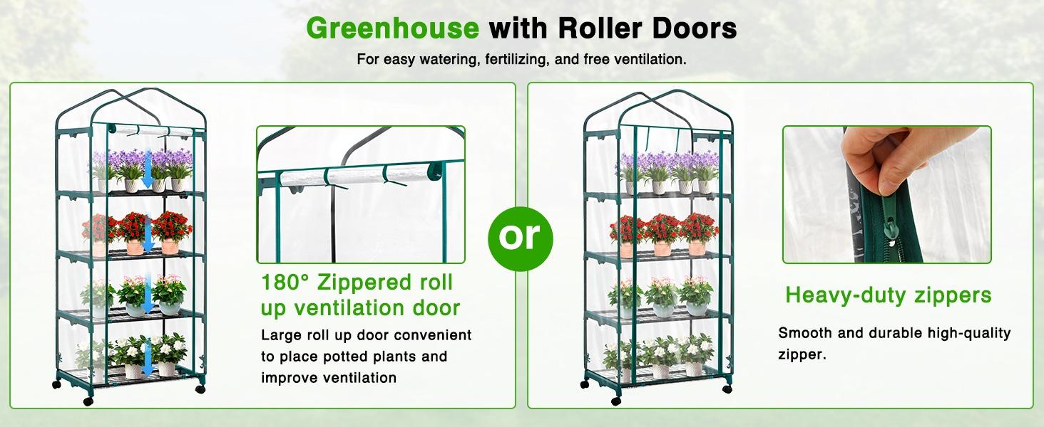 Yesker Mini Greenhouse 27"x20"x63" Portable Indoor /Outdoor Small Green House with 4 Tier 4 Shelves Wheels Transparent PVC Cover Compact Greenhouse Kit for Winter Gardening Balcony Patio Backyard