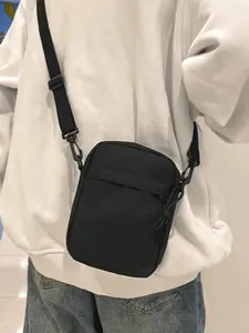Men's Fashion Solid Color Letter Patched Design Zipper Crossbody Bag, Casual Lightweight Stylish Crossbody Bags for Working, Dating, Party, Shopping, Zippered Sling Bag
