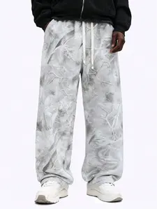 1-Piece Men's Tree Camo Print Baggy Sweatpants, Gray Drawstring Elastic Waist Casual Outdoor Pants For Daily Streetwear And Outings