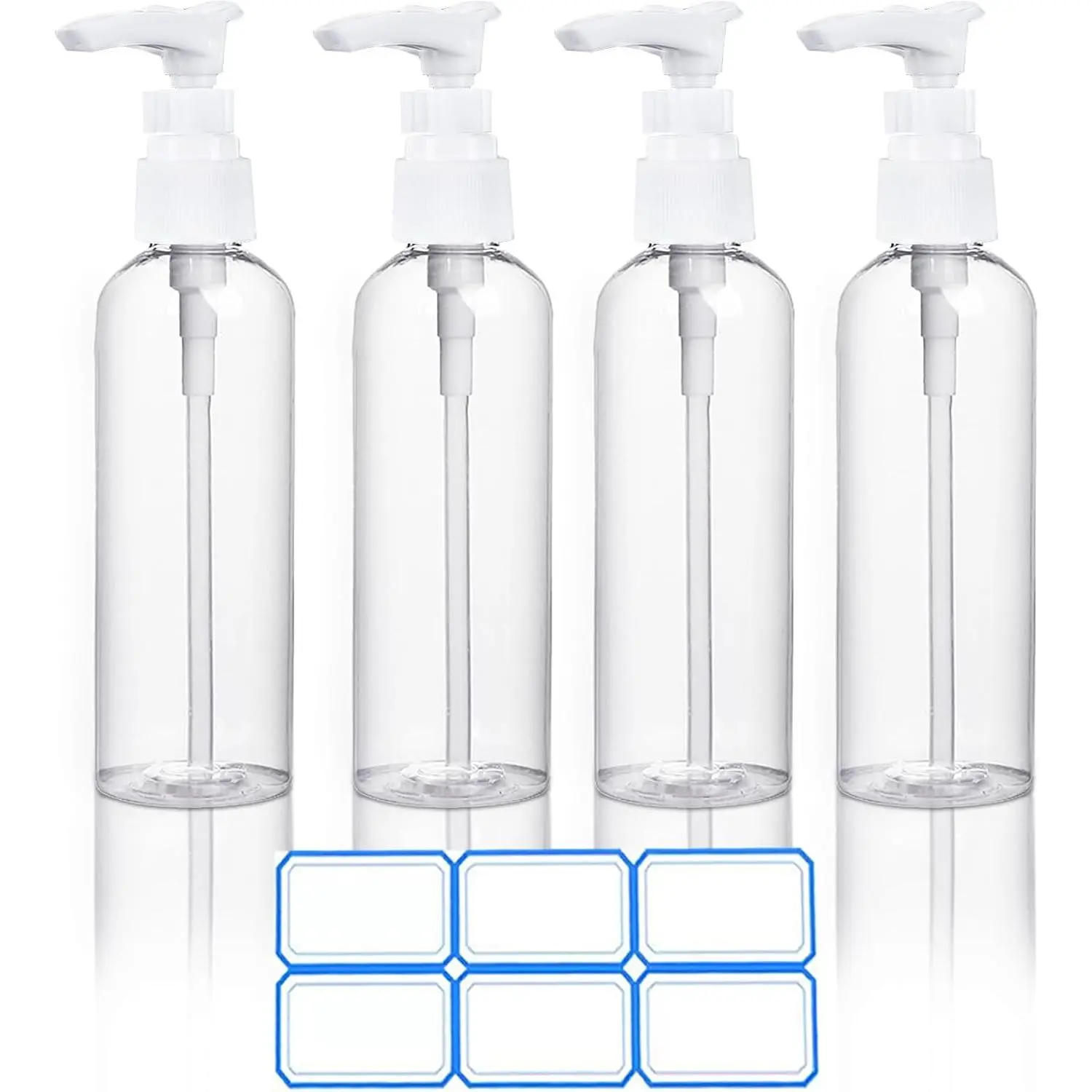 4 Pack 3.4 Oz (100ml) TSA Approved Travel Pump Bottles for Toiletries Clear Travel Size Bottles Leak Proof with Labels