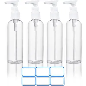 4 Pack 3.4 Oz (100ml) TSA Approved Travel Pump Bottles for Toiletries Clear Travel Size Bottles Leak Proof with Labels