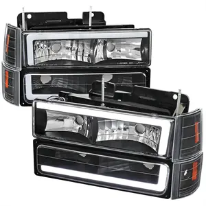 1994-1998 GMC C10 / C/K / Suburban / Sierra / Yukon  LED Bar Factory Style Headlights, Corner Lights, and Bumper Lights (Matte Black Housing/Clear Lens)