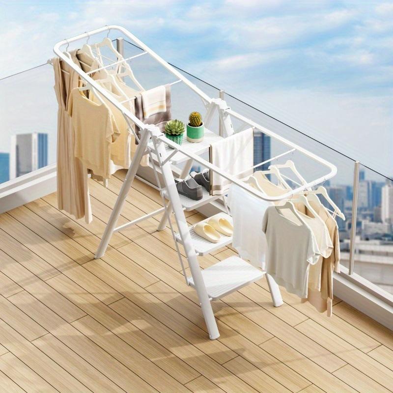 White Lightweight Metal 3-Step/4-Step Folding Ladder - 600lbs Load Capacity, Convertible to Laundry Drying Rack, Suitable for Home & Kitchen Use
