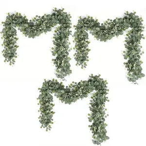 Artificial eucalyptus wreath, realistic eucalyptus green wreath, lush silver dollar eucalyptus vine, suitable for table runner center decoration, wedding arch, shower fireplace mantel decoration