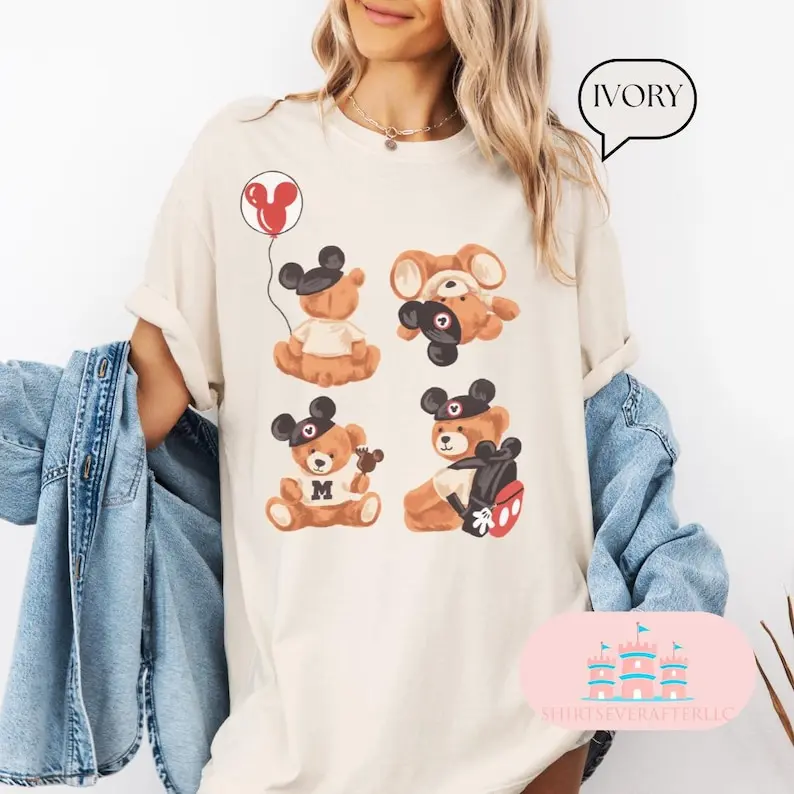 Youth and Adult Cute Bear Head Silhouette Shirt, Cartoon Animal Graphic Tee, Minimal Aesthetic Outfit, Theme Park Style Vacation Shirt, Family Matching Trip Tee, Comfort Colors Style