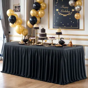 Table Skirt 6FT/9FT – Pleated Ruffle Fabric Tablecloth for Spooky Party, Wedding, Birthday & Haunted House Decorations