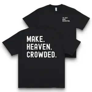 Women's Cotton Christian Inspirational T-Shirt - Double-Sided "I'm Just Recruiting" & "Make Heaven Crowded" Print, Round Neck Short Sleeve Casual Summer Top, Machine Washable