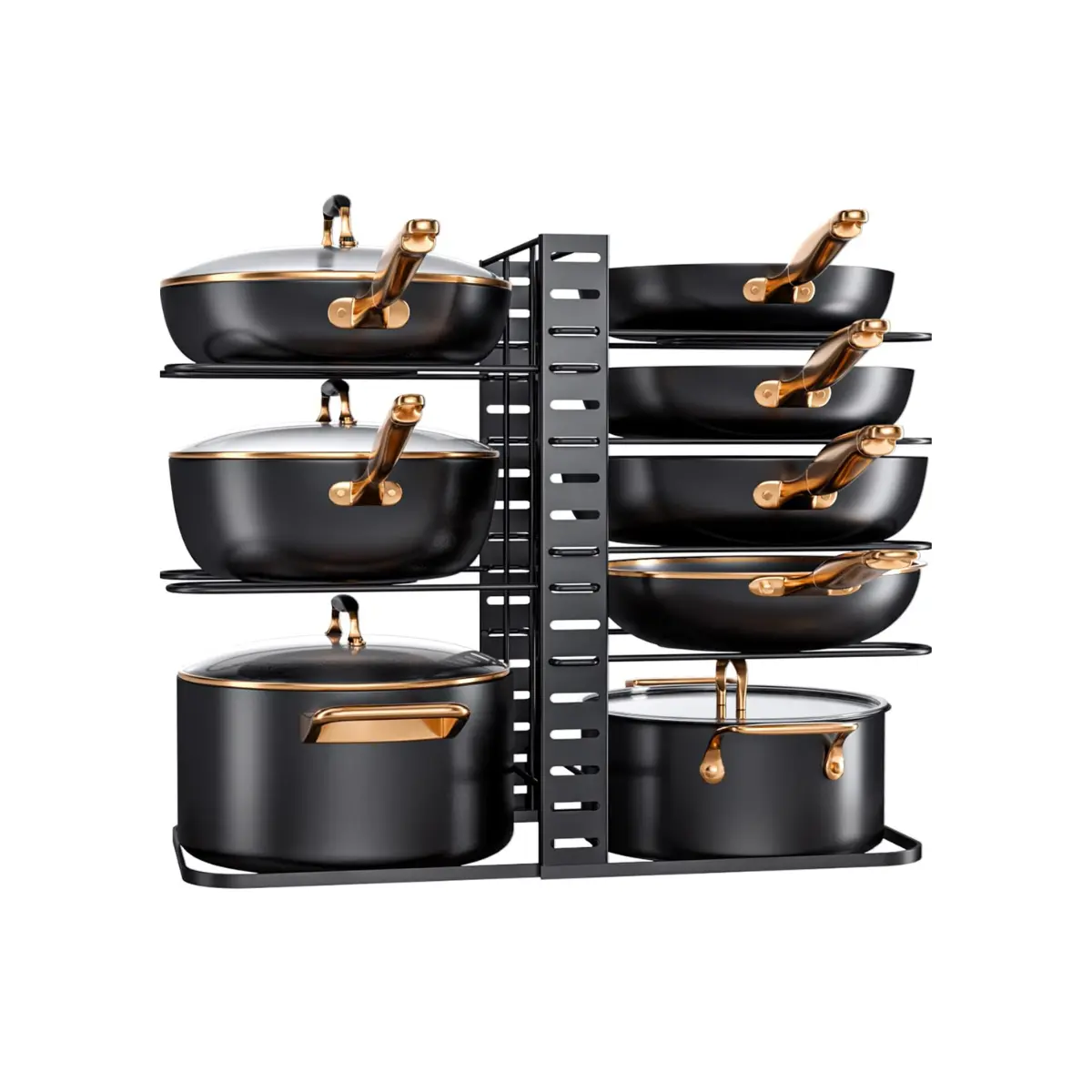 Pots and Pans Organizer : Rack under Cabinet, 8-Tier Kitchen Cabinet Organizers and Storage,  Pot Organizers inside Cabinet with 3 DIY Methods Adjustable Dividers, Cookware Rack, Kitchenware Storage