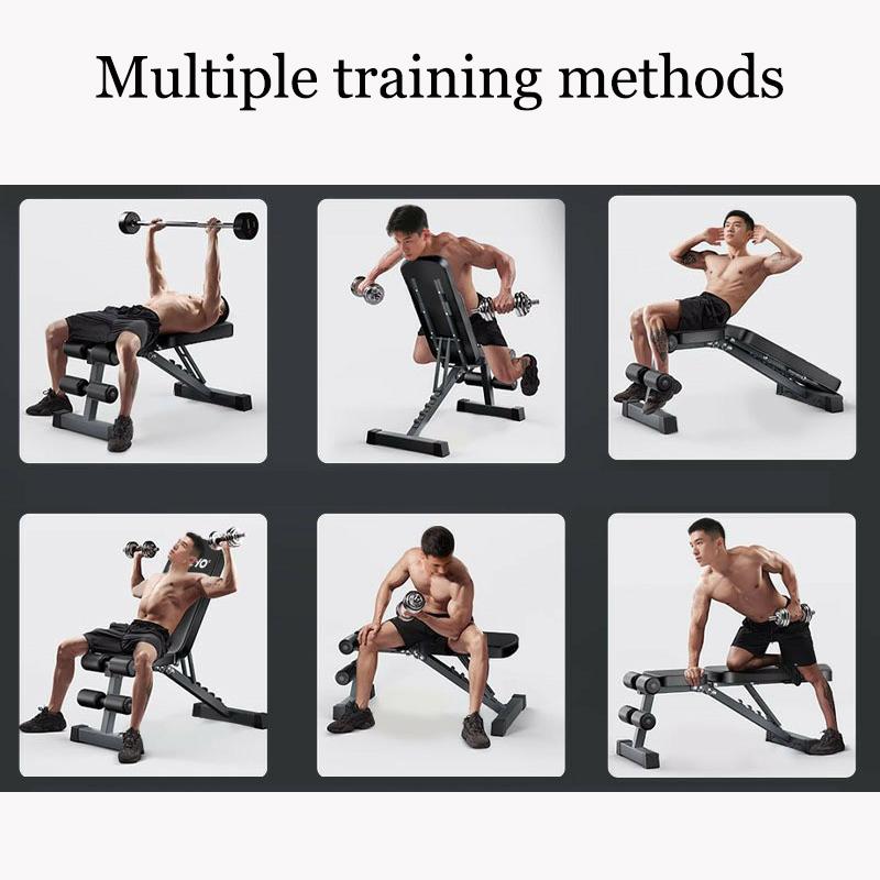 8-in-1 Adjustable Weight Bench Standard-Black 6-Level Slope Fitness Bench 1000LBS Load Capacity Triangular Structure Full Folding Design for Home Gym Strength Training