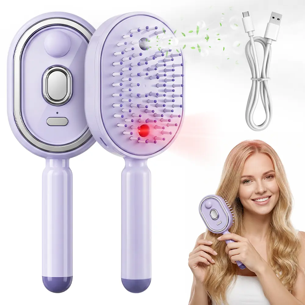 Electric Spray Air Cushion Comb, Retractable Hair Grooming Brush with Mist Spray, Red Light, Type-C Charging and Soft Comb Teeth for Daily Hair Styling Care