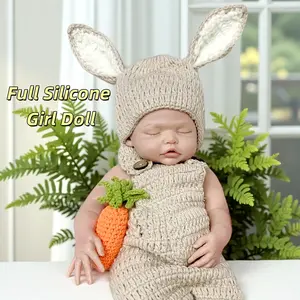 17 Inch Full Body Silicone Reborn Girl Doll Hand-Painted Skin Bald Cute Rabbit Suits Flexible Washable Newborn Doll For Girl Daughter Reborn Collector