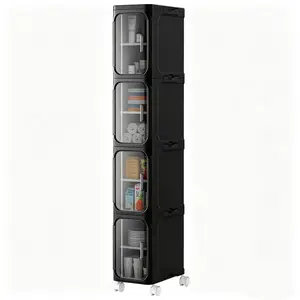 4-Tier White Slim Narrow Rolling Storage Cabinet Tall Bathroom Organizer with Adjustable Shelves for Small Space Laundry Kitchen Compact Design