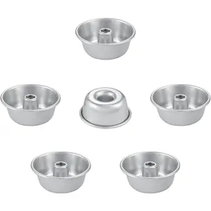 4" Non-Stick Angel Food Pan Set, 6Pcs Aluminum Fluted Pans for Baking, Rustless Durable Stackable Chiffon Cake Tube Mold, Oven Dishwasher Refrigerator Safe, Silver - Bake Like a Pro!