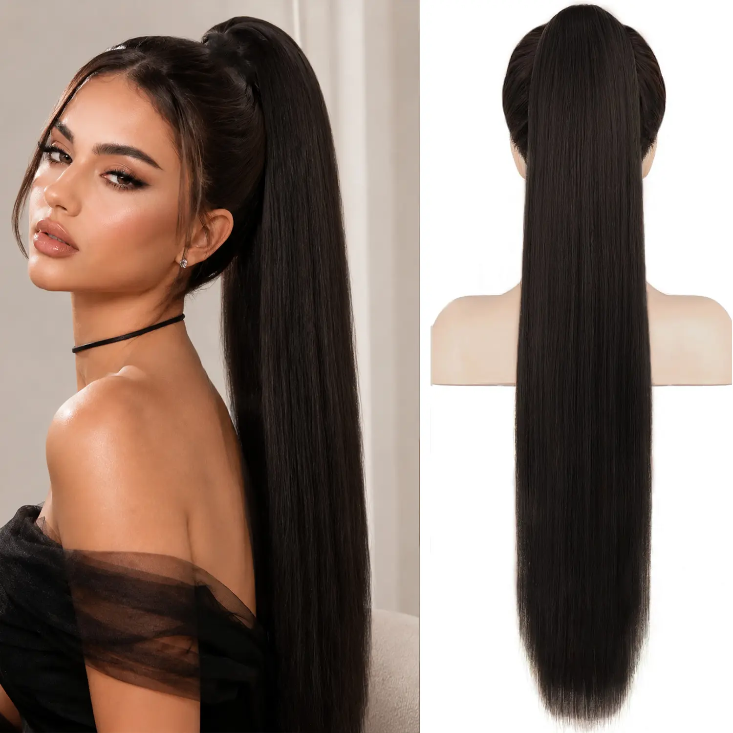 Claw Clip Ponytail Extensions - Long Straight Ponytails for Women Hairpieces Synthetic Hair Pony Tails Extension Clip in Hairpiece 30 Inch (Color:4#)
