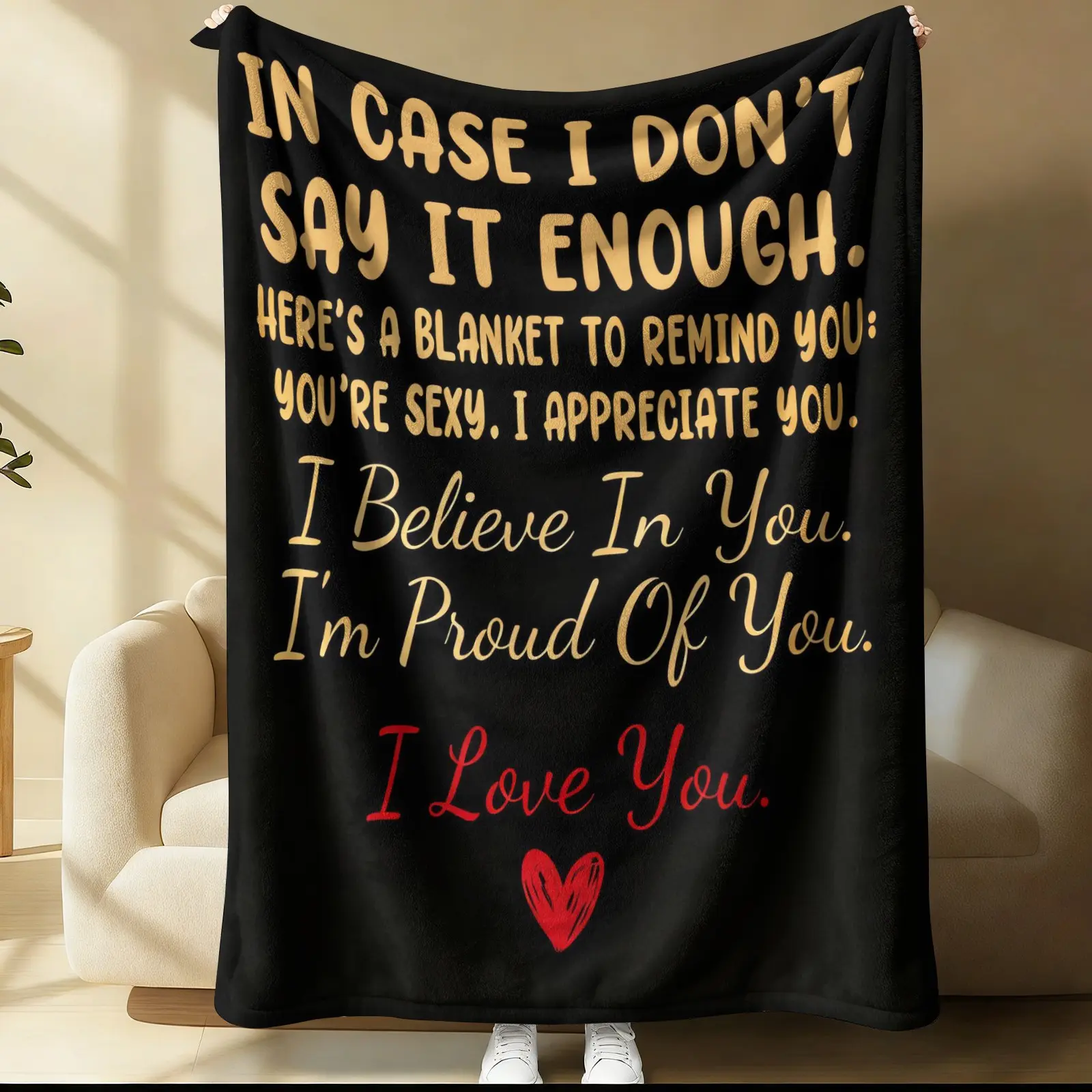 ❤️ Romantic "I Love You" Digital Print Flannel Blanket, Soft Cozy Blanket, Cozy Lightweight Throw Blanket for Couch & Bed, Ultra Warm Blanket for All Seasons, Sweet Gift Blanket for Anniversary & Valentine's Day Gifts, Heartfelt Gift Blanket