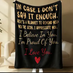 ❤️ Romantic "I Love You" Digital Print Flannel Blanket, Cozy Lightweight Throw Blanket for Couch & Bed, Ultra Warm Blanket for All Seasons, Sweet Gift Blanket for Anniversary & Valentine's Day Gifts, Heartfelt Gift Blanket