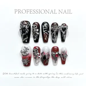 S54 Lava Demon Adorable Removable Handmade Press-on Nails Handmade Holiday Nail Art for Everyday Wear or Gift