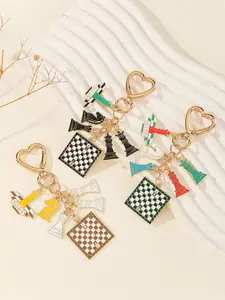 Chess Piece Keychain, Chessboard Enamel Keyring, Alloy Ring for Chess Players, Perfect Gift for Chess Lovers