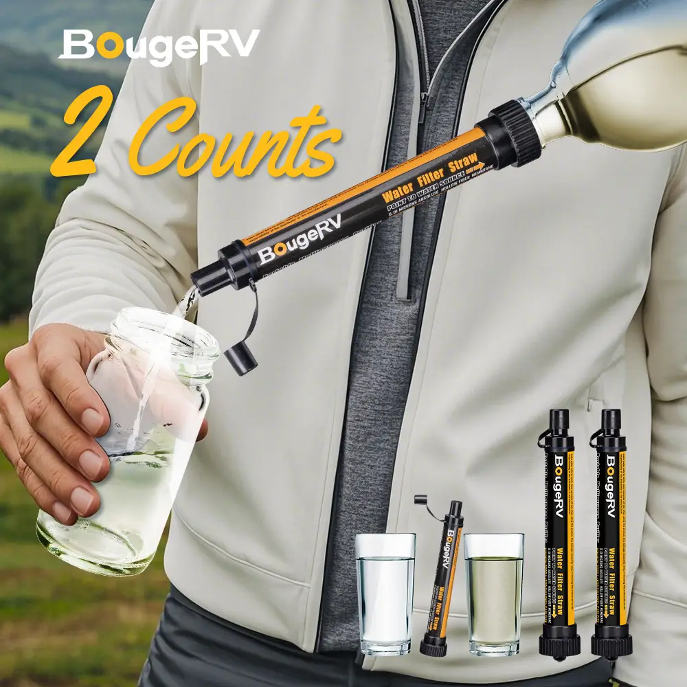 BougeRV Outdoor Water Filter,Portable Emergency Water Straw -Personal Water Filter For Hiking,Camping,Fishing,Lightweight & Compact Design Outdoor Eui